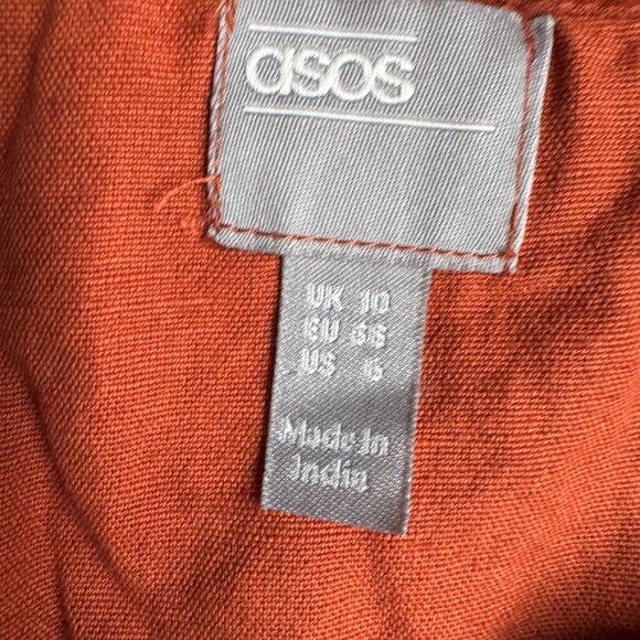 ASOS Button Front Midi Skirt‎ Womens 6 Pockets Linen Blend Cottagecore A Line - Picture 5 of 8